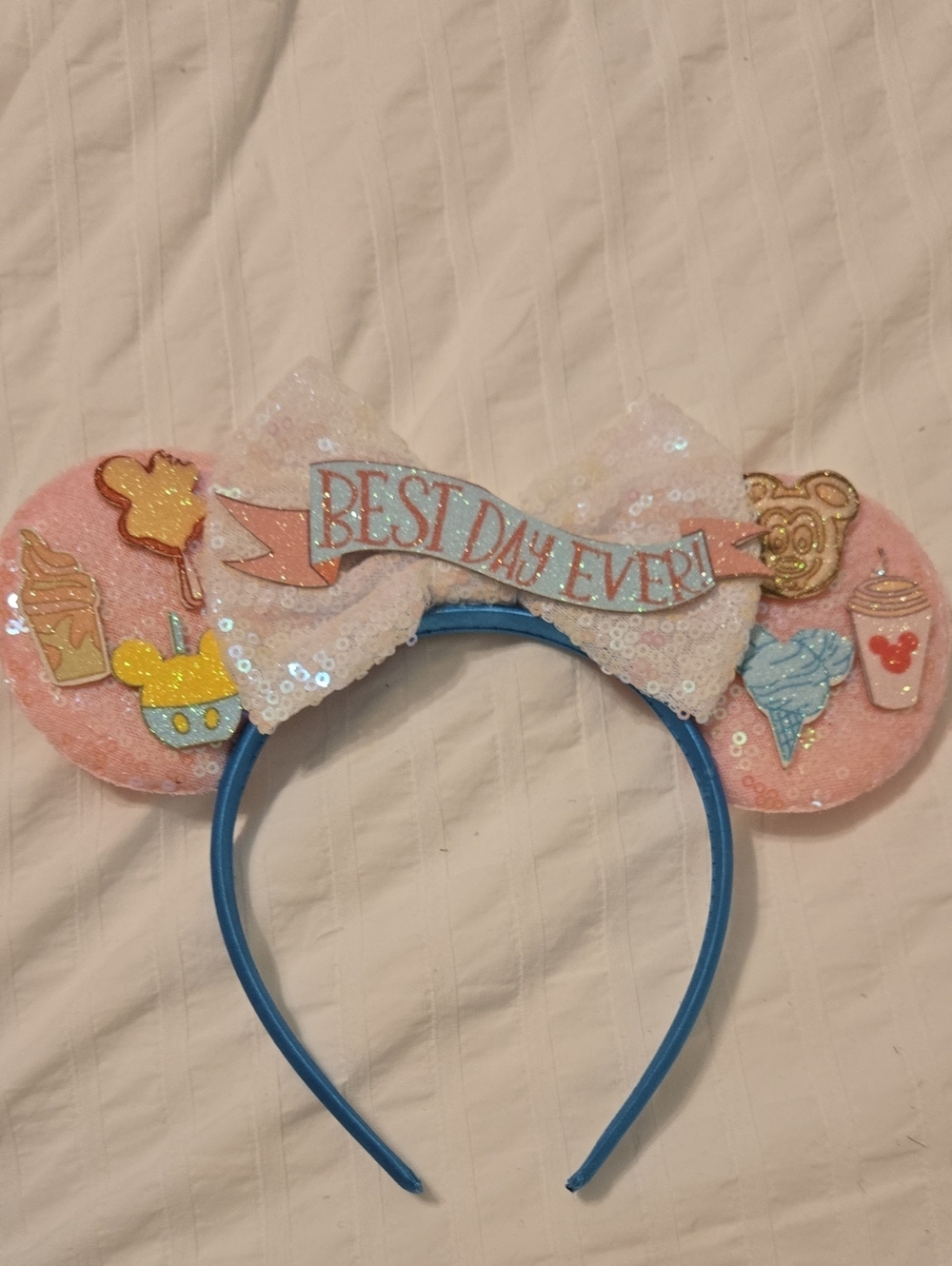“Best Day Ever” Pink Sequin Minnie Ears Headband